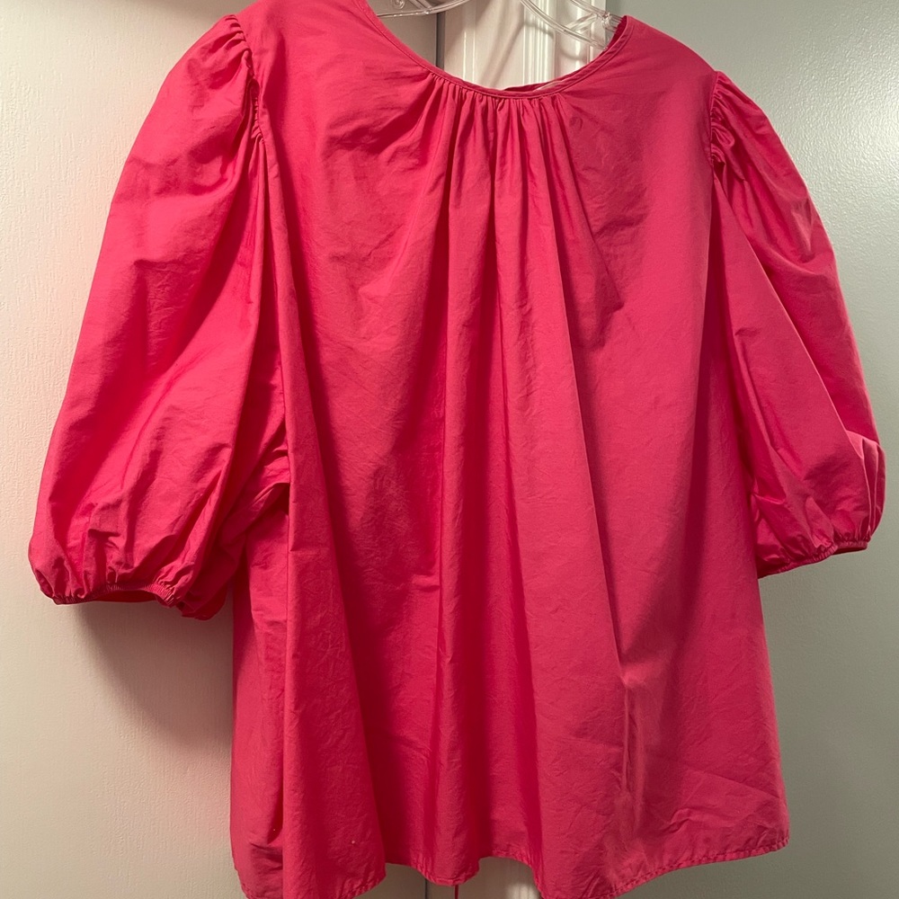 H&M Blouse Short Puffy Sleeved Pink XXL 100% Cotton Open back with 3 ties